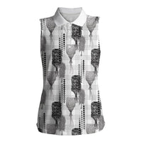 Aloha Hawaii Vintage Kahili Pa'a Lima Women Sleeveless Polo Shirt Palaka Print Hinahina