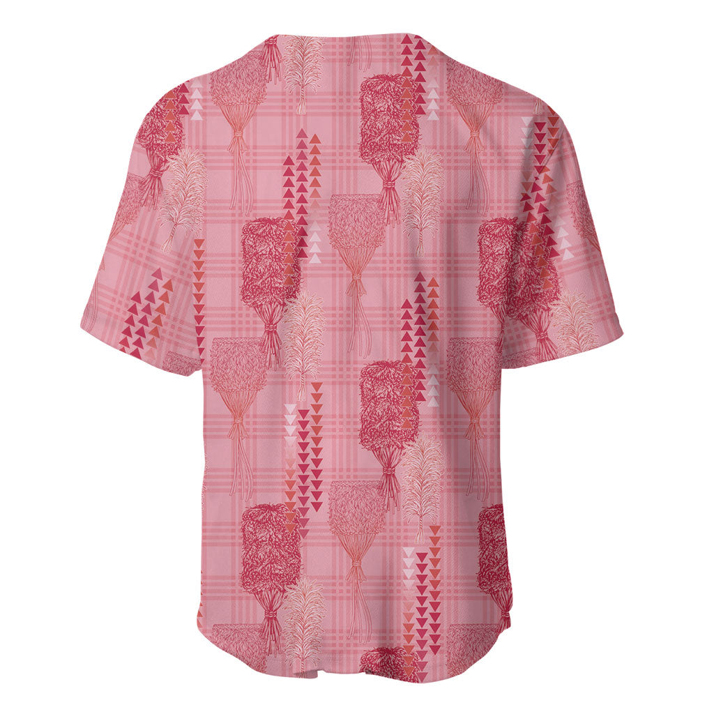 Aloha Hawaii Vintage Kahili Pa'a Lima Baseball Jersey Palaka Print Berry Pink