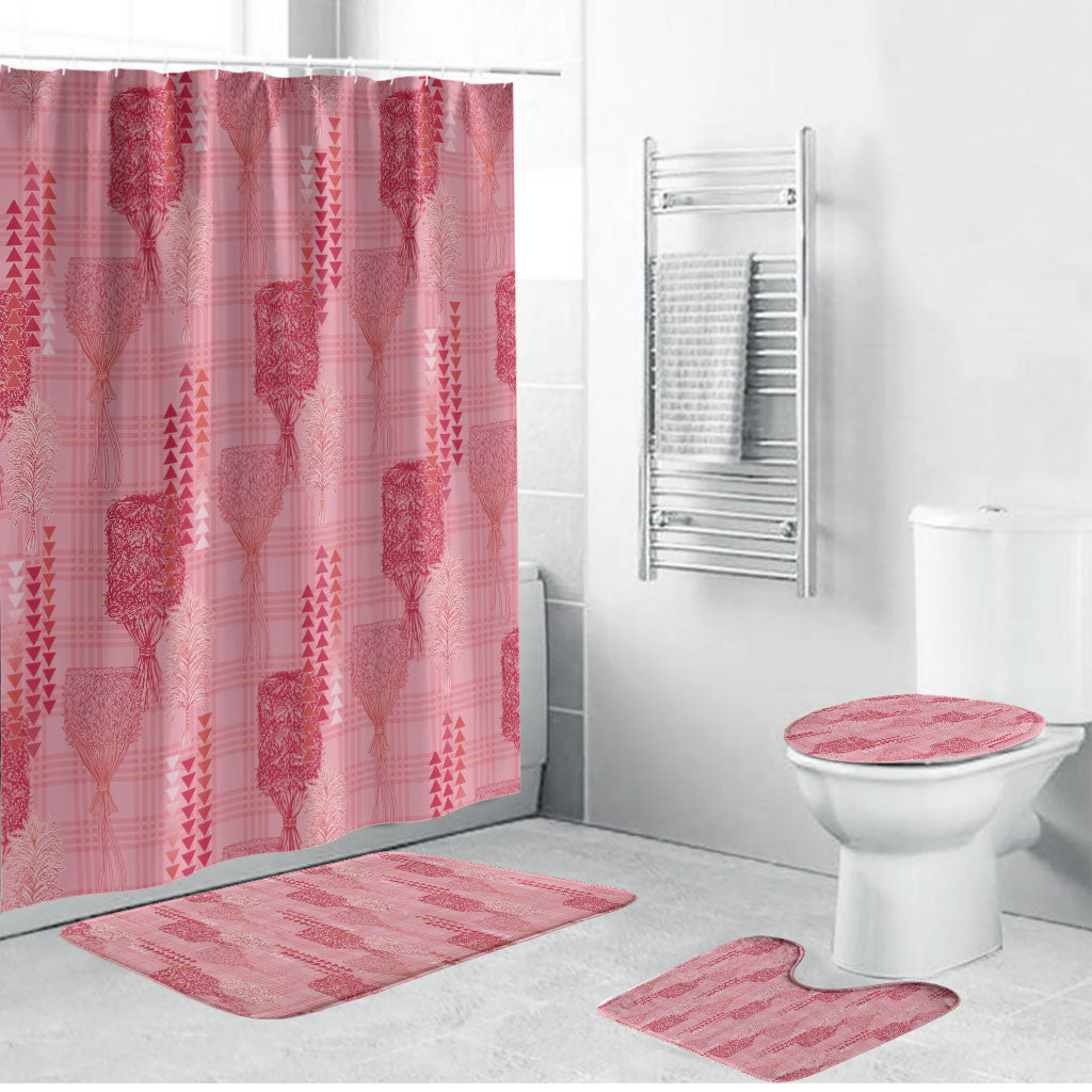 Aloha Hawaii Vintage Kahili Pa'a Lima Bathroom Set Palaka Print Berry Pink LT7 Bathroom Set (4 pcs) Pink - Polynesian Pride
