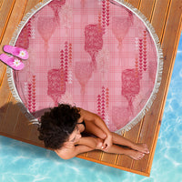 Aloha Hawaii Vintage Kahili Pa'a Lima Beach Blanket Palaka Print Berry Pink