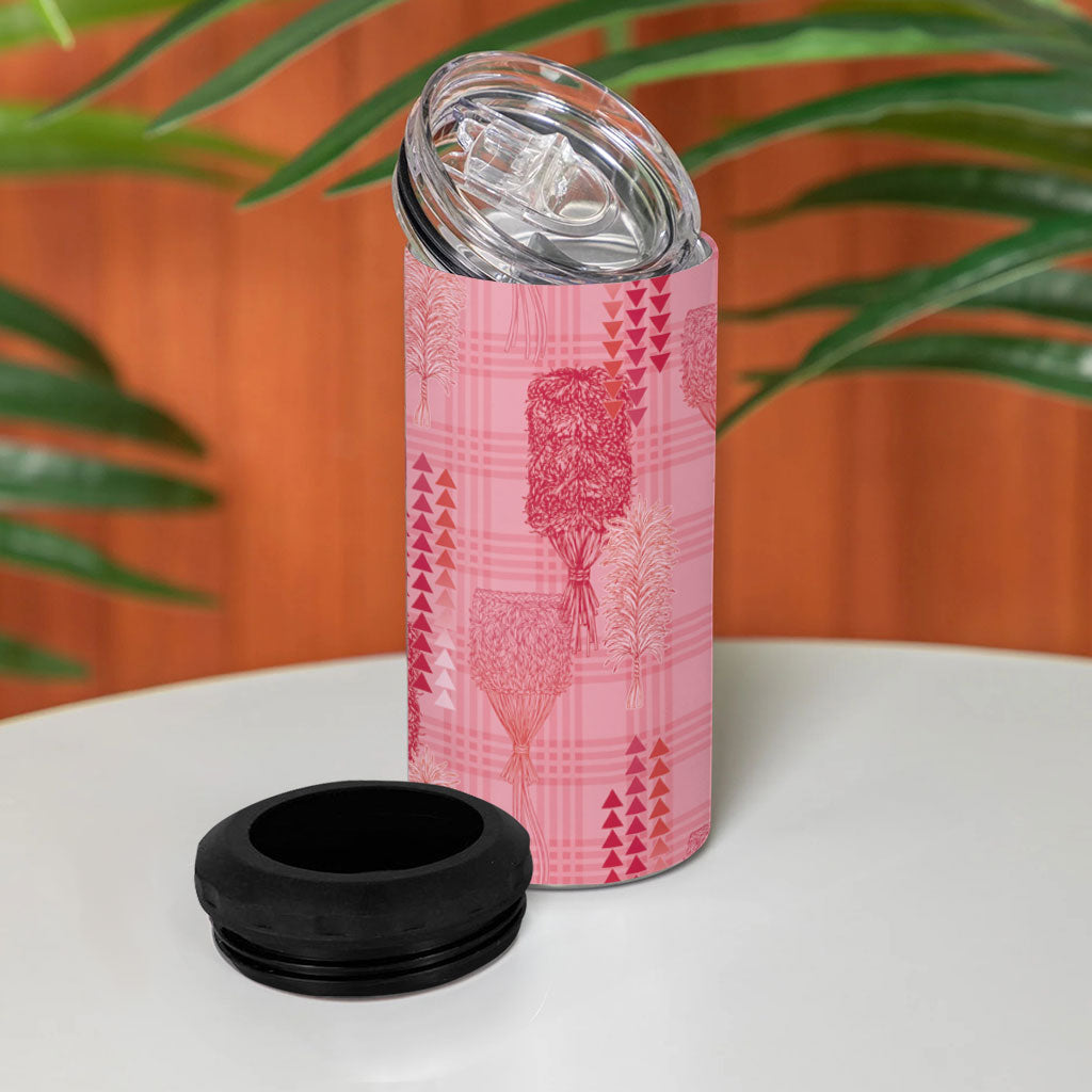 Aloha Hawaii Vintage Kahili Pa'a Lima 4 in 1 Can Cooler Tumbler Palaka Print Berry Pink