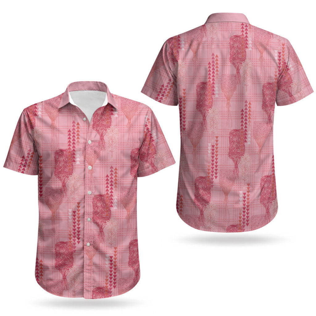 Aloha Hawaii Vintage Kahili Pa'a Lima Couples Matching Mermaid Dress and Hawaiian Shirt Palaka Print Berry Pink