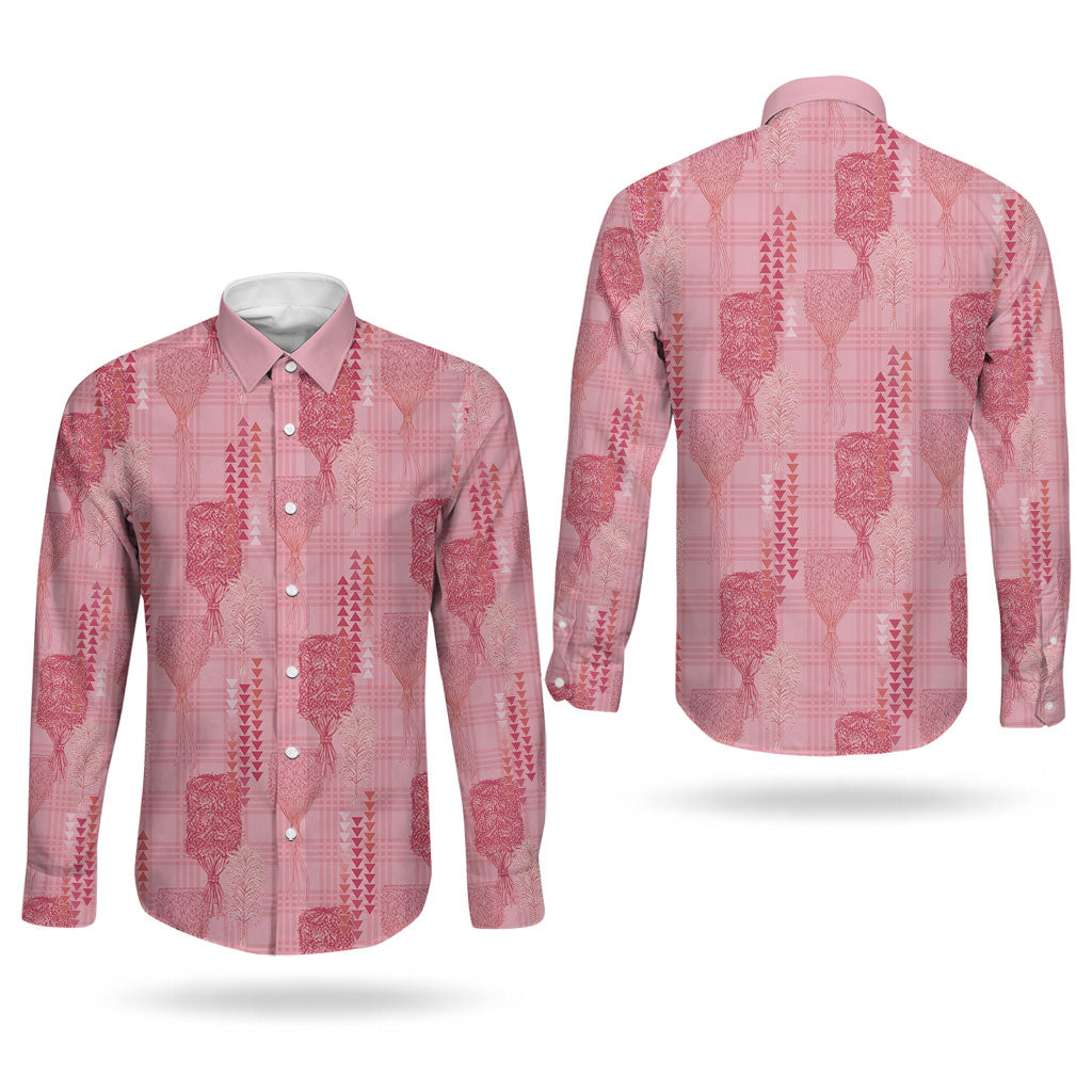 Aloha Hawaii Vintage Kahili Pa'a Lima Couples Matching Tank Maxi Dress and Long Sleeve Button Shirt Palaka Print Berry Pink