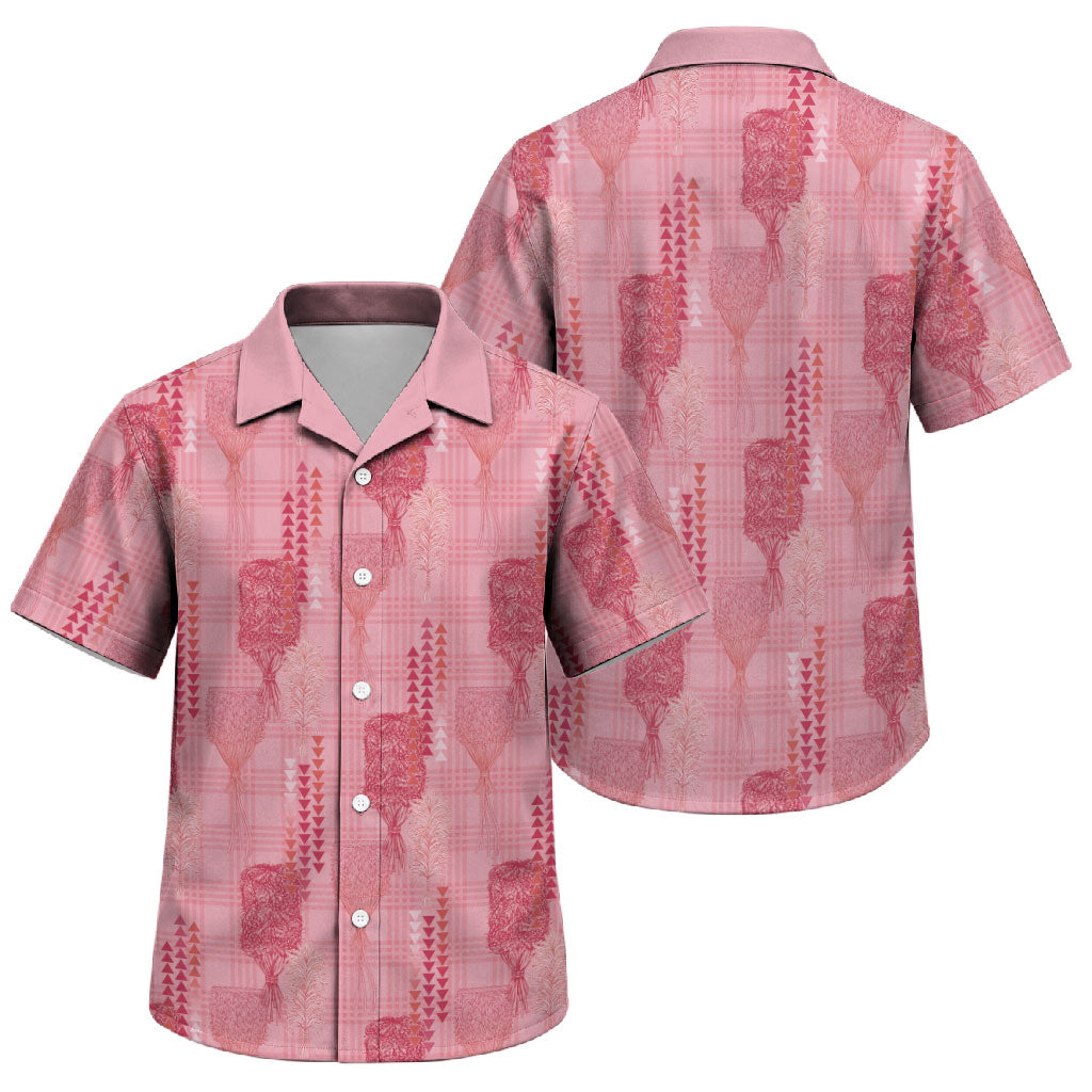 Aloha Hawaii Vintage Kahili Pa'a Lima Family Matching Off Shoulder Maxi Dress and Hawaiian Shirt Palaka Print Berry Pink