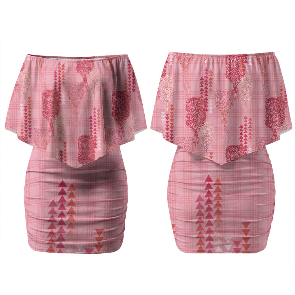 Aloha Hawaii Vintage Kahili Pa'a Lima Family Matching Off Shoulder Short Dress and Hawaiian Shirt Palaka Print Berry Pink