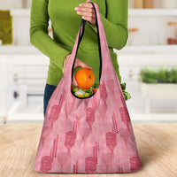 Aloha Hawaii Vintage Kahili Pa'a Lima Grocery Bag Palaka Print Berry Pink
