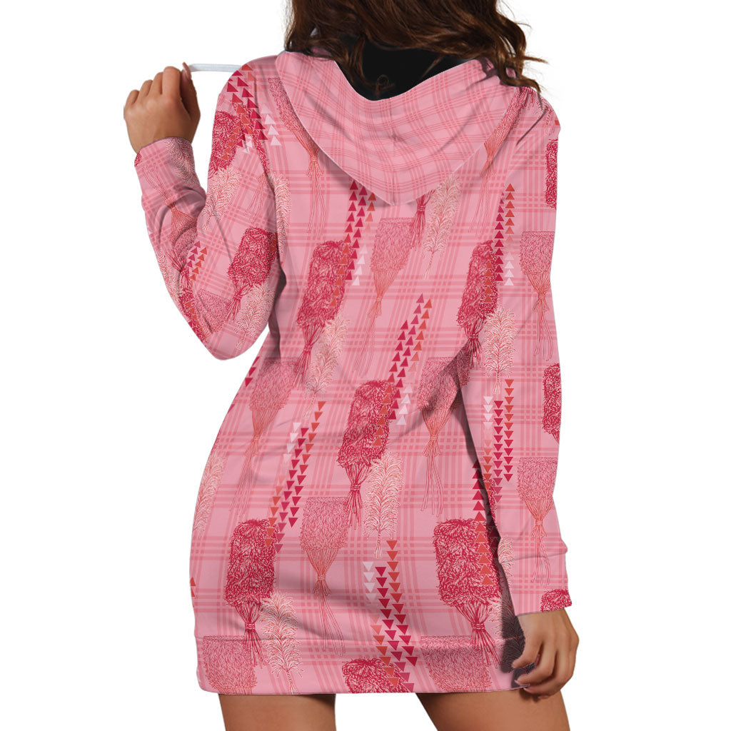 Aloha Hawaii Vintage Kahili Pa'a Lima Hoodie Dress Palaka Print Berry Pink