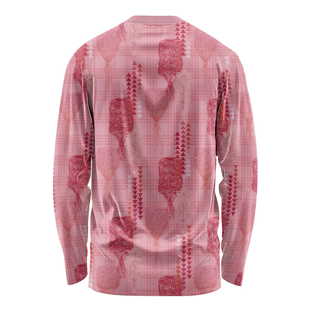 Aloha Hawaii Vintage Kahili Pa'a Lima Long Sleeve Shirt Palaka Print Berry Pink