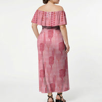 Aloha Hawaii Vintage Kahili Pa'a Lima Off Shoulder Maxi Dress Palaka Print Berry Pink