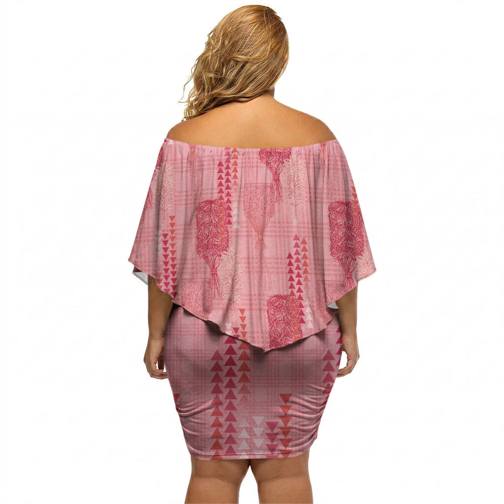 Aloha Hawaii Vintage Kahili Pa'a Lima Off Shoulder Short Dress Palaka Print Berry Pink