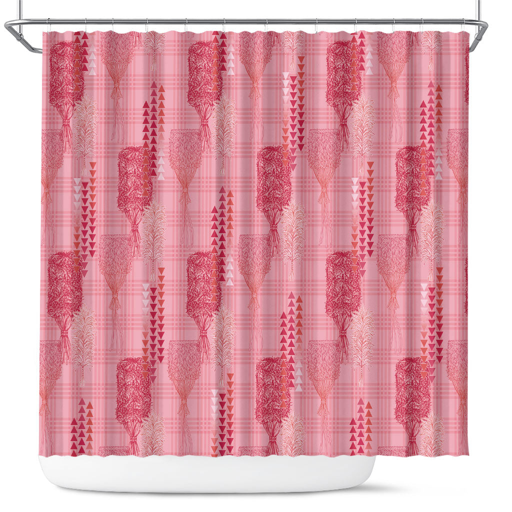 Aloha Hawaii Vintage Kahili Pa'a Lima Shower Curtain Palaka Print Berry Pink