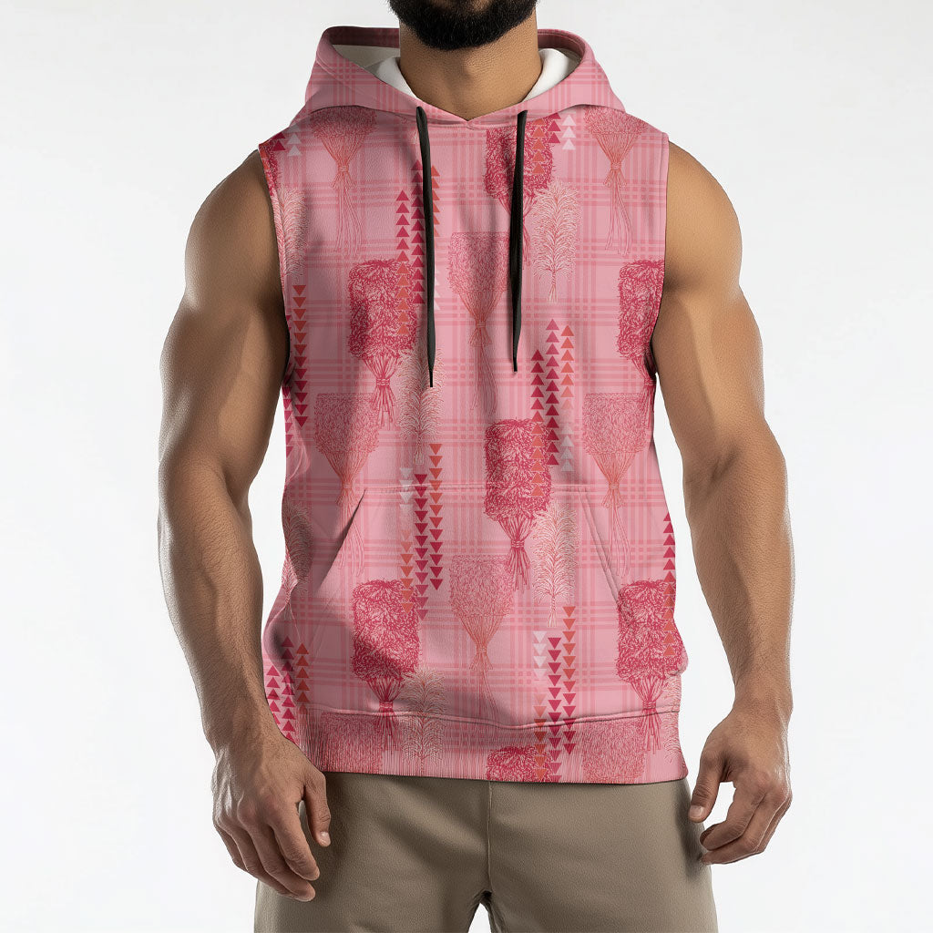 Aloha Hawaii Vintage Kahili Pa'a Lima Sleeveless Hoodie Palaka Print Berry Pink