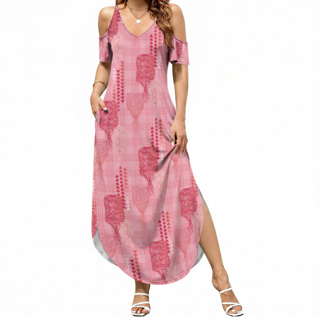 Aloha Hawaii Vintage Kahili Pa'a Lima Summer Maxi Dress Palaka Print Berry Pink LT7 Women Pink - Polynesian Pride