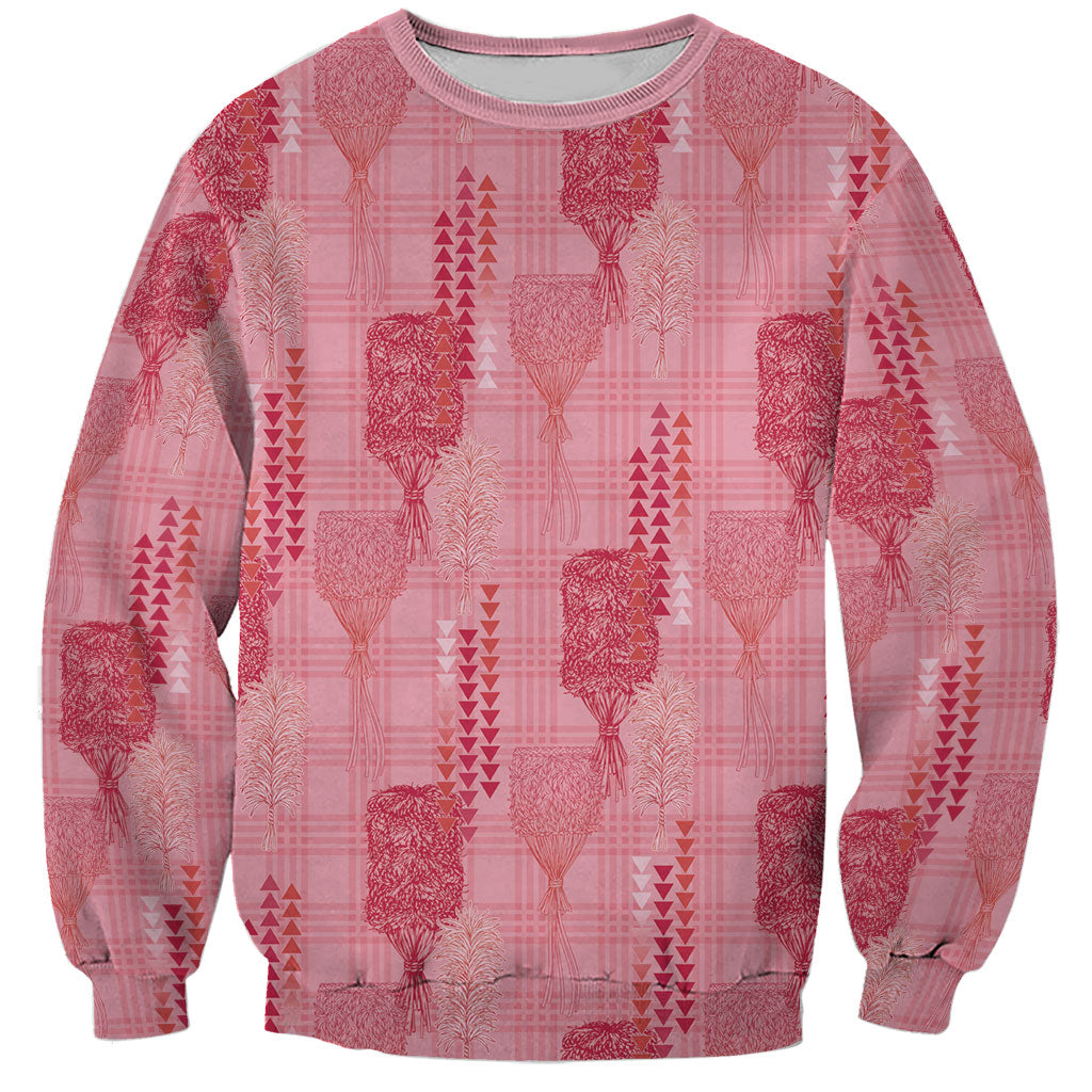 Aloha Hawaii Vintage Kahili Pa'a Lima Sweatshirt Palaka Print Berry Pink