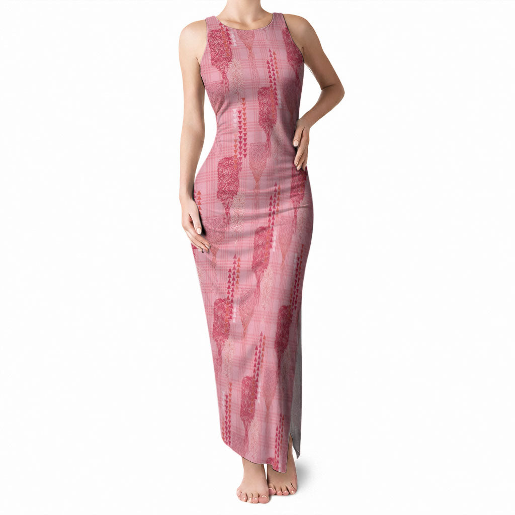 Aloha Hawaii Vintage Kahili Pa'a Lima Tank Maxi Dress Palaka Print Berry Pink LT7 Women Pink - Polynesian Pride