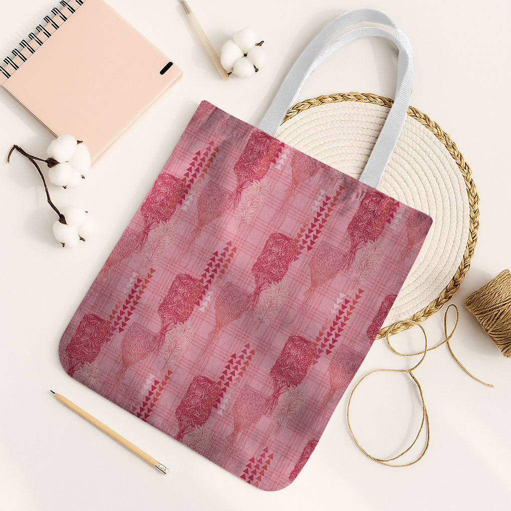 Aloha Hawaii Vintage Kahili Pa'a Lima Tote Bag Palaka Print Berry Pink
