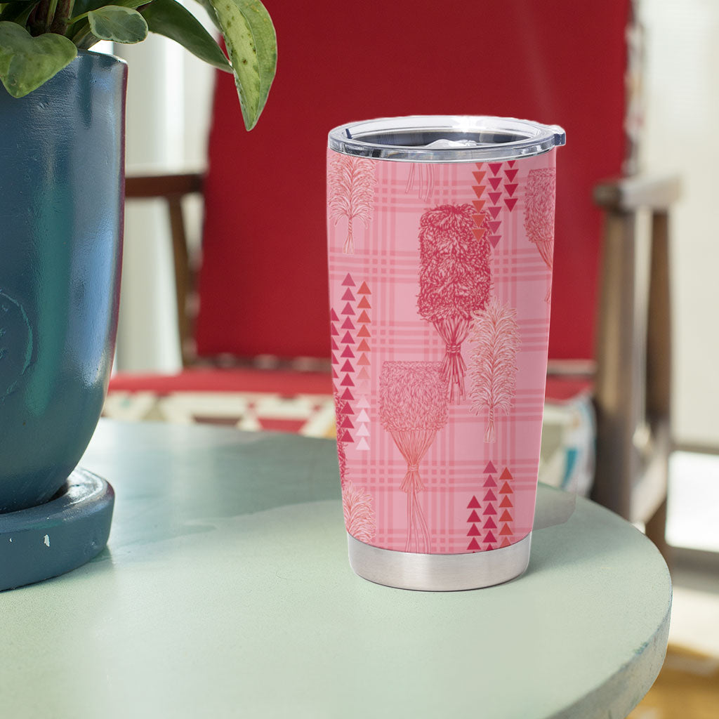 Aloha Hawaii Vintage Kahili Pa'a Lima Tumbler Cup Palaka Print Berry Pink