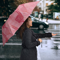 Aloha Hawaii Vintage Kahili Pa'a Lima Umbrella Palaka Print Berry Pink