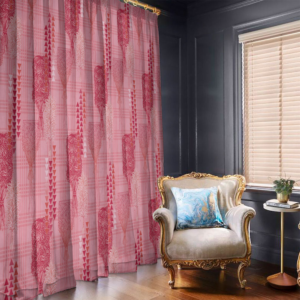 Aloha Hawaii Vintage Kahili Pa'a Lima Window Curtain Palaka Print Berry Pink