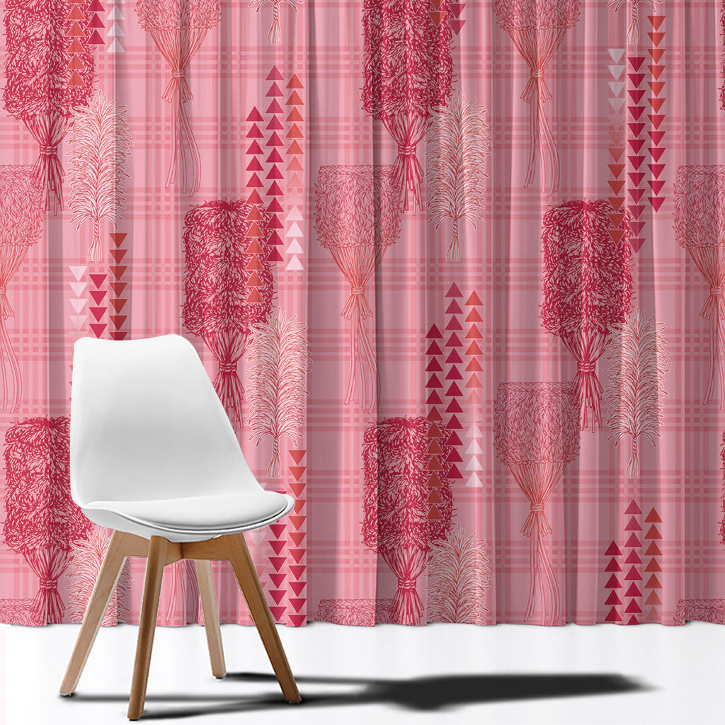 Aloha Hawaii Vintage Kahili Pa'a Lima Window Curtain Palaka Print Berry Pink