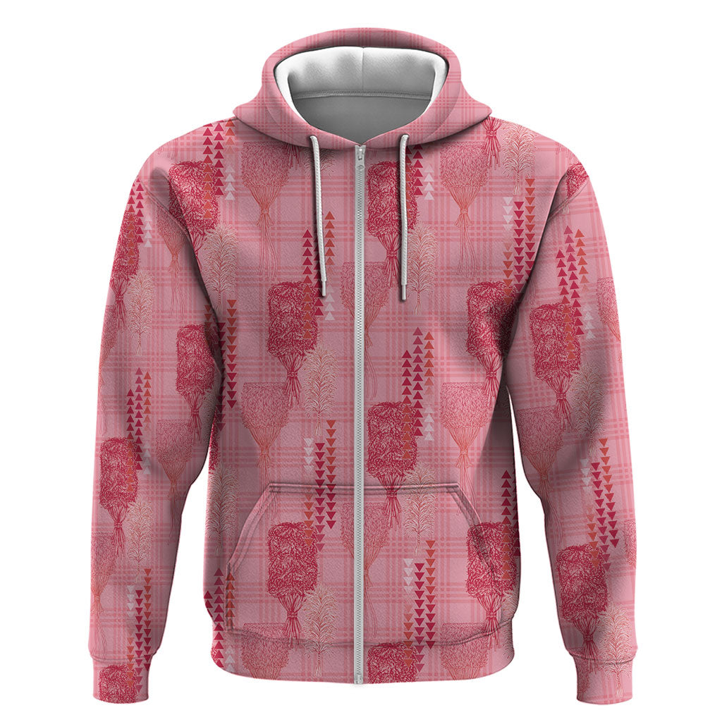 Aloha Hawaii Vintage Kahili Pa'a Lima Zip Hoodie Palaka Print Berry Pink LT7 Zip Hoodie Pink - Polynesian Pride