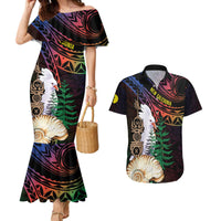 New Caledonia Kanaky Personalized Couples Matching Mermaid Dress and Hawaiian Shirt Kagu Bird Emblem - Polynesian Pride