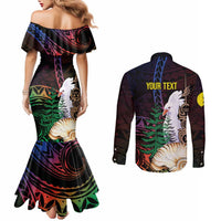 New Caledonia Kanaky Personalized Couples Matching Mermaid Dress and Long Sleeve Button Shirt Kagu Bird Emblem LT7 - Polynesian Pride