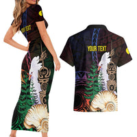 New Caledonia Kanaky Personalized Couples Matching Short Sleeve Bodycon Dress and Hawaiian Shirt Kagu Bird Emblem - Polynesian Pride