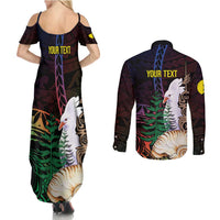 New Caledonia Kanaky Personalized Couples Matching Summer Maxi Dress and Long Sleeve Button Shirt Kagu Bird Emblem LT7 - Polynesian Pride