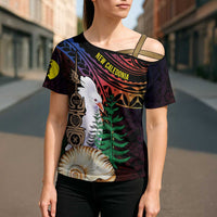 New Caledonia Kanaky Personalized Cross Shoulder Shirt Kagu Bird Emblem - Polynesian Pride