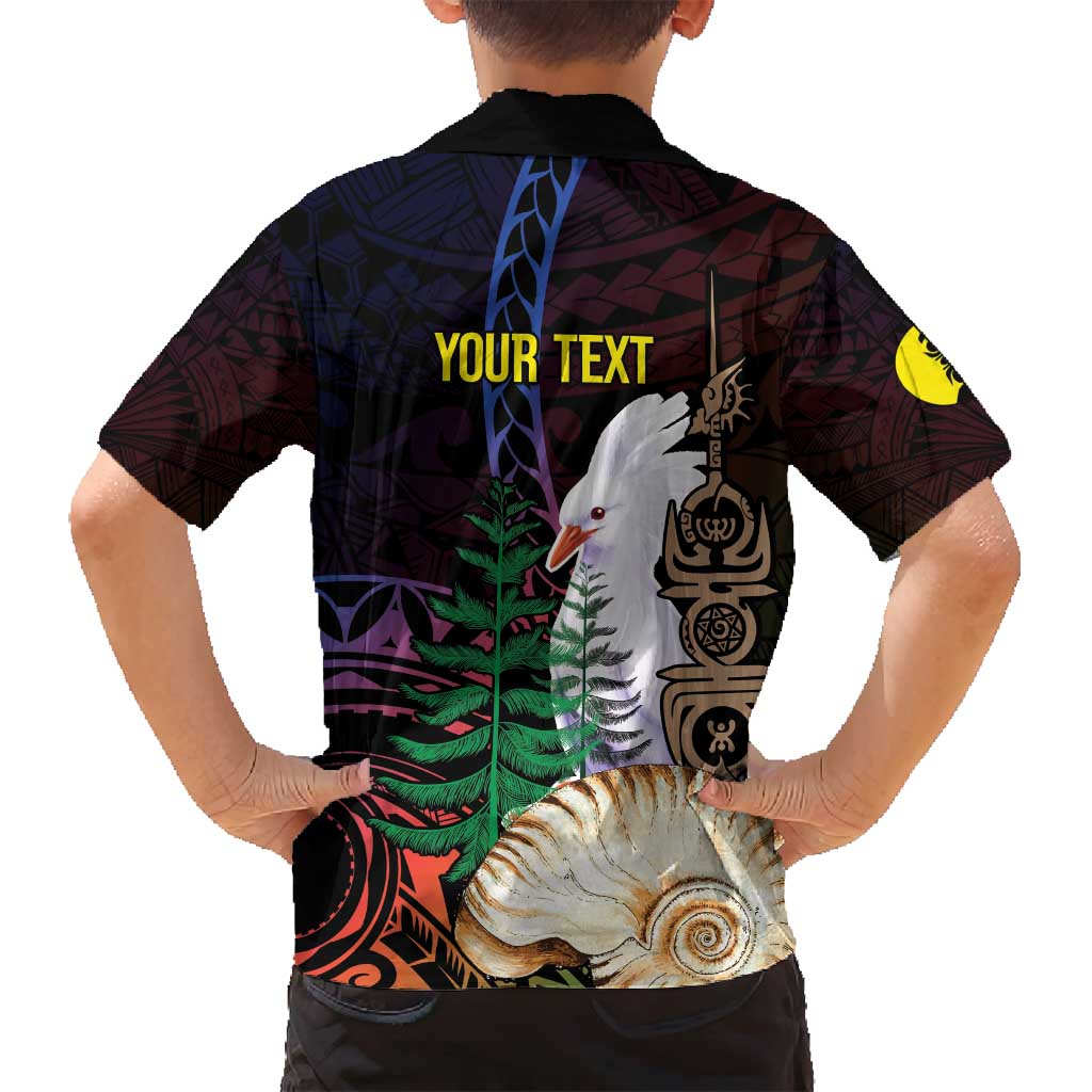 New Caledonia Kanaky Personalized Family Matching Long Sleeve Bodycon Dress and Hawaiian Shirt Kagu Bird Emblem - Polynesian Pride