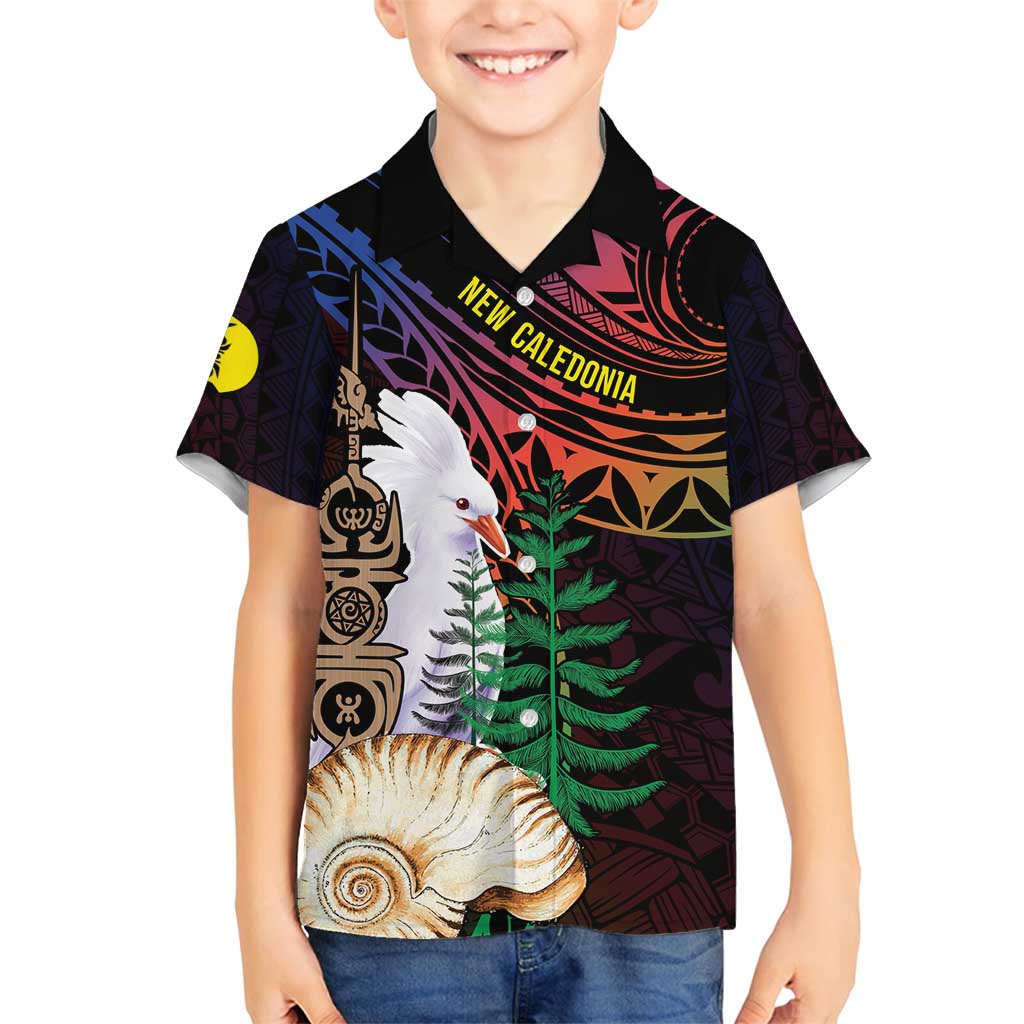 New Caledonia Kanaky Personalized Family Matching Long Sleeve Bodycon Dress and Hawaiian Shirt Kagu Bird Emblem - Polynesian Pride