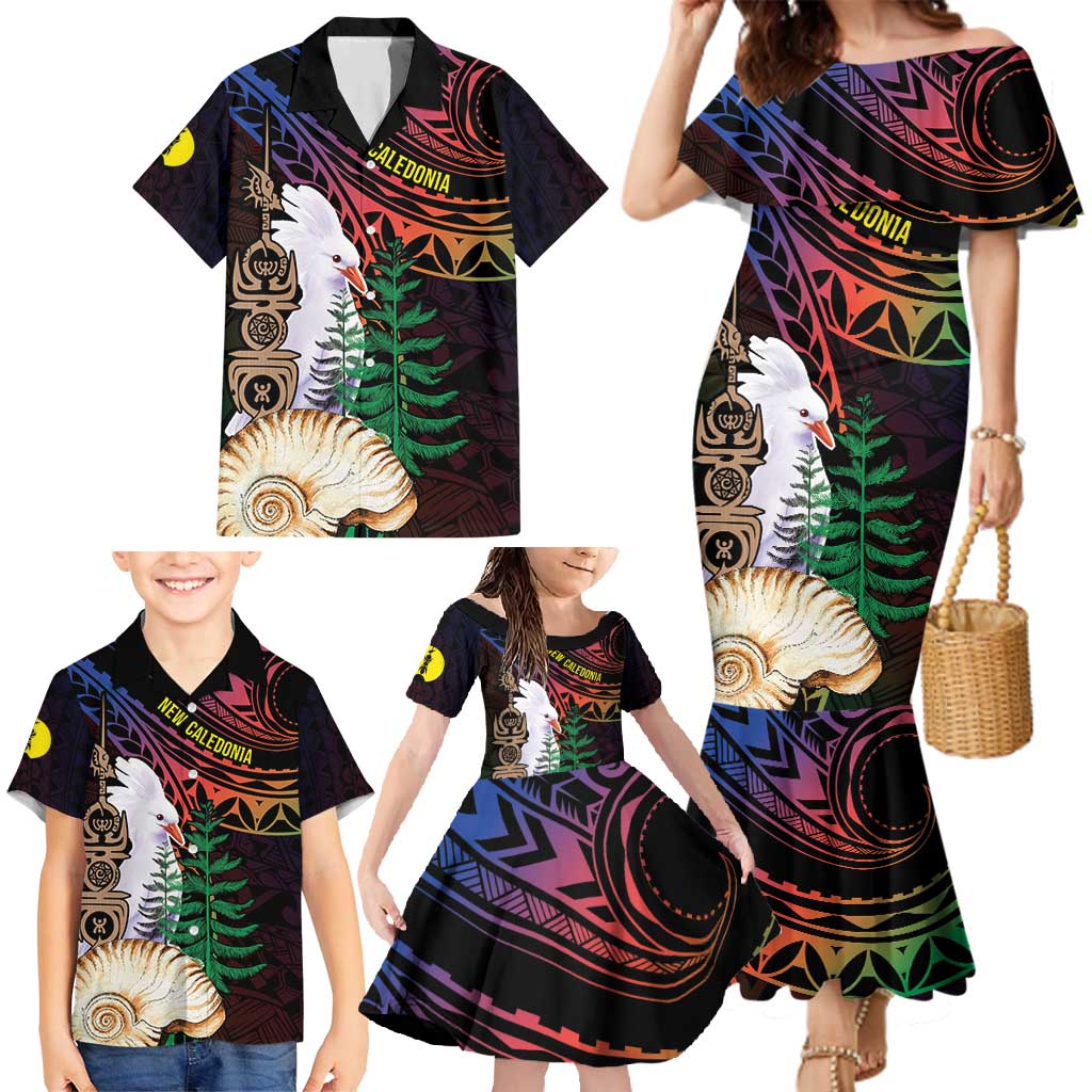 New Caledonia Kanaky Personalized Family Matching Mermaid Dress and Hawaiian Shirt Kagu Bird Emblem - Polynesian Pride