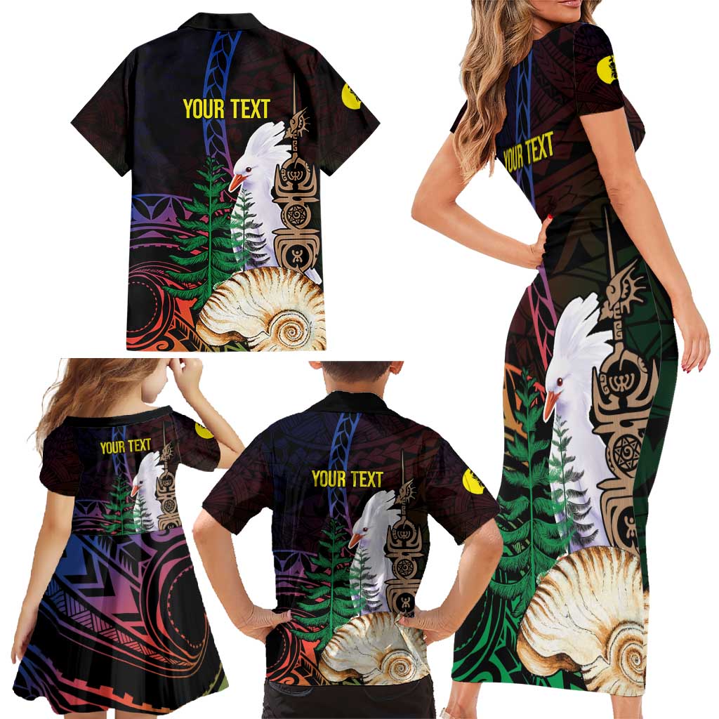 New Caledonia Kanaky Personalized Family Matching Short Sleeve Bodycon Dress and Hawaiian Shirt Kagu Bird Emblem - Polynesian Pride