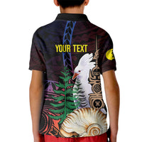 New Caledonia Kanaky Personalized Kid Polo Shirt Kagu Bird Emblem - Polynesian Pride