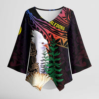 New Caledonia Kanaky Personalized Kimono Sleeve Blouse Kagu Bird Emblem - Polynesian Pride