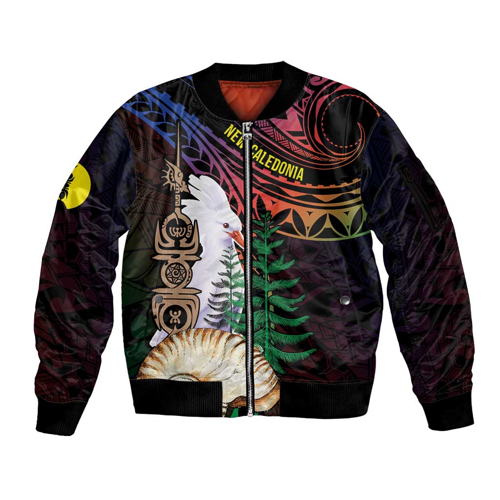 New Caledonia Kanaky Personalized Sleeve Zip Bomber Jacket Kagu Bird Emblem - Polynesian Pride