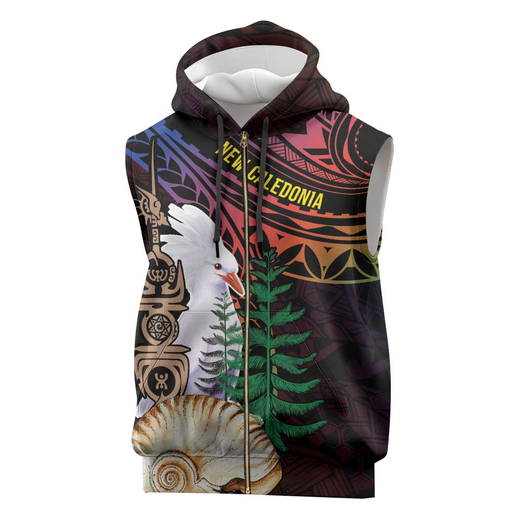 New Caledonia Kanaky Personalized Sleeveless Zip Hoodie Kagu Bird Emblem - Polynesian Pride