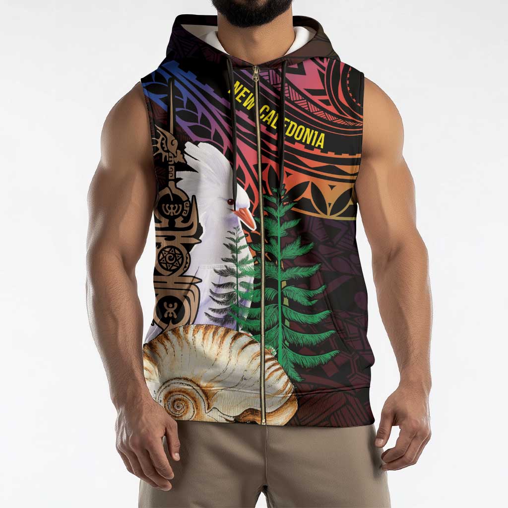 New Caledonia Kanaky Personalized Sleeveless Zip Hoodie Kagu Bird Emblem - Polynesian Pride