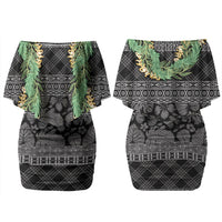 Hawai'i Paniolo Maile Twisted Lei Couples Matching Off Shoulder Short Dress and Hawaiian Shirt Obsidian Black LT7 - Polynesian Pride