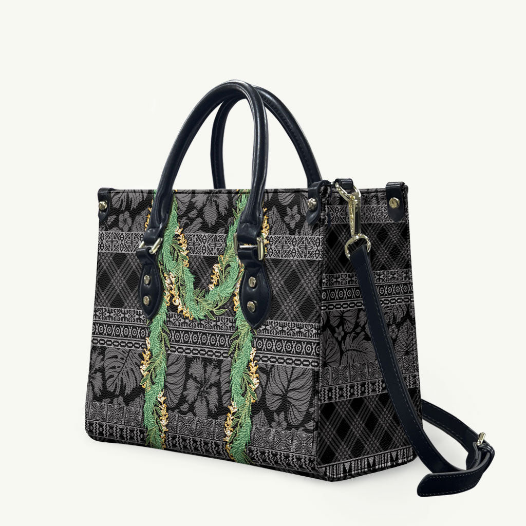 Hawai'i Paniolo Maile Twisted Lei Leather Bag Obsidian Black