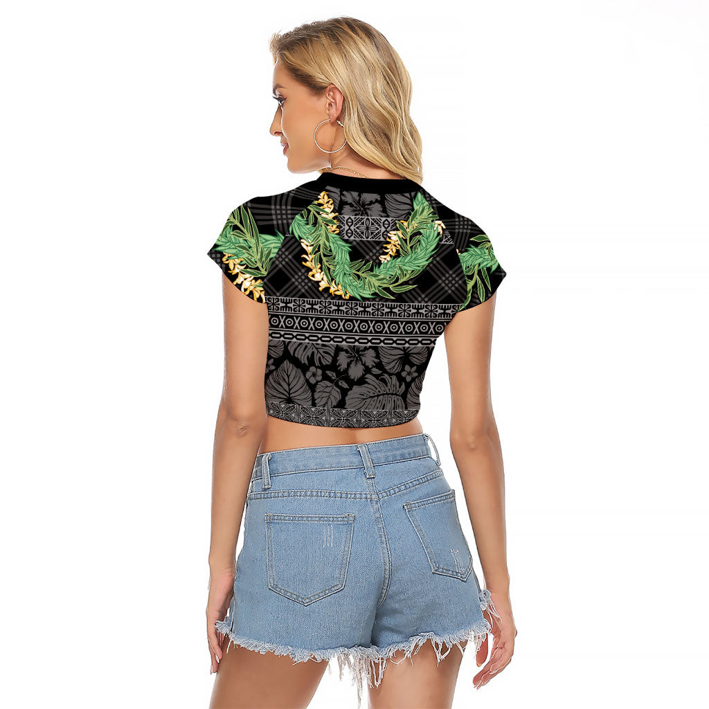 Hawai'i Paniolo Maile Twisted Lei Raglan Cropped T Shirt Obsidian Black LT7 - Polynesian Pride