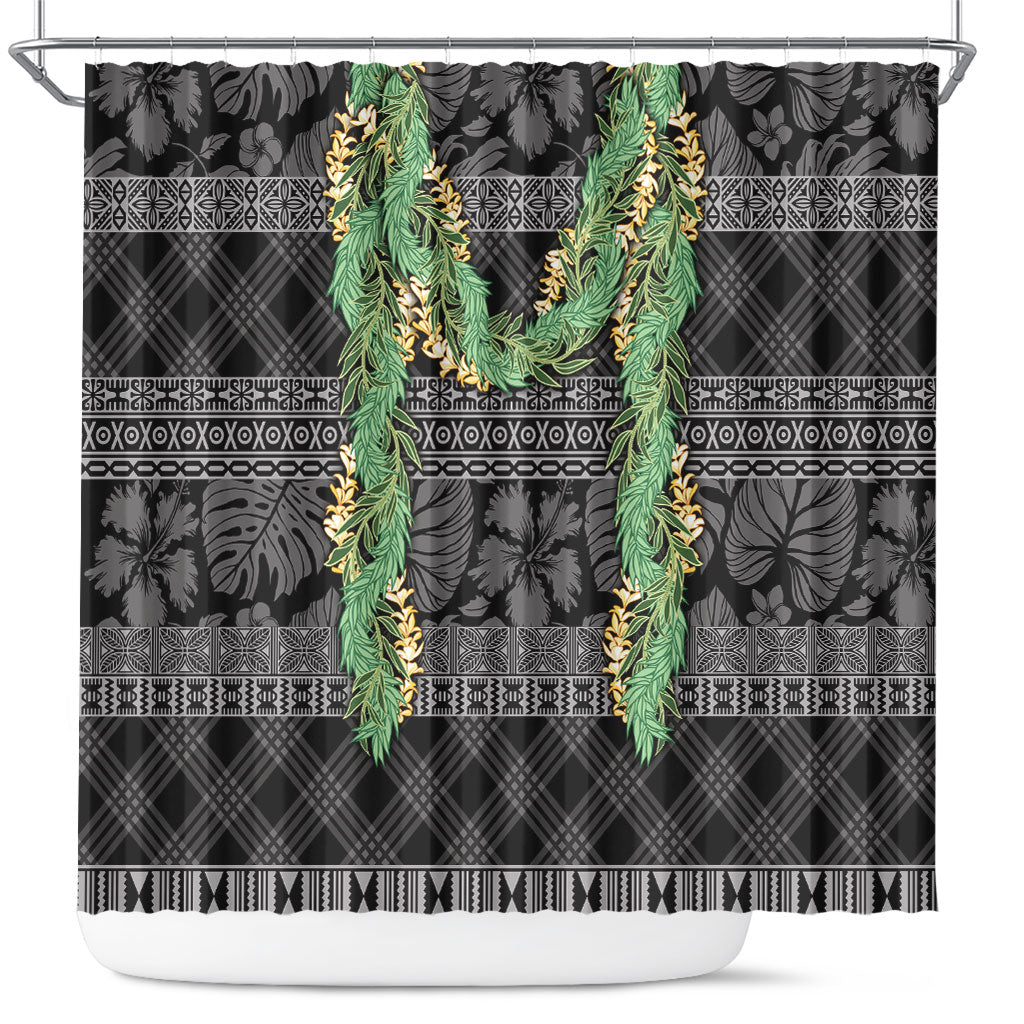 Hawai'i Paniolo Maile Twisted Lei Shower Curtain Obsidian Black