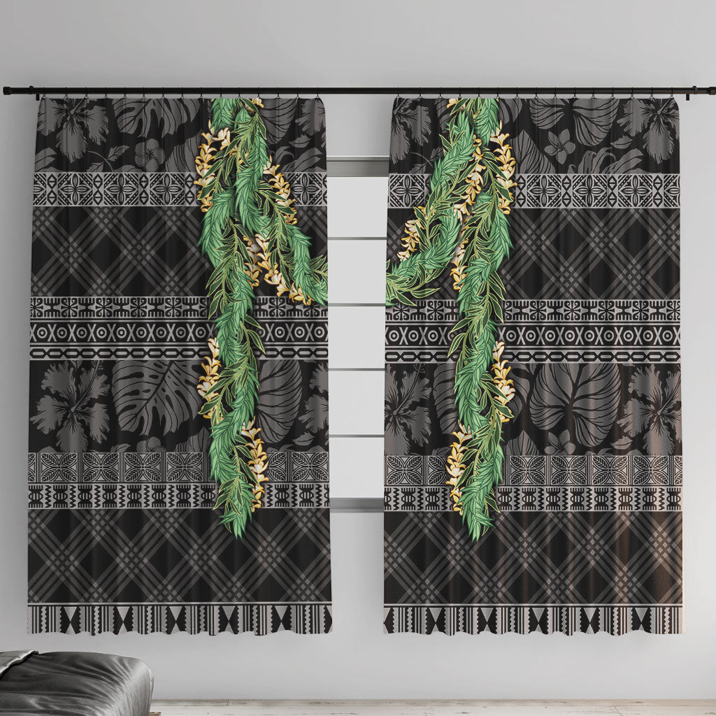 Hawai'i Paniolo Maile Twisted Lei Window Curtain Obsidian Black