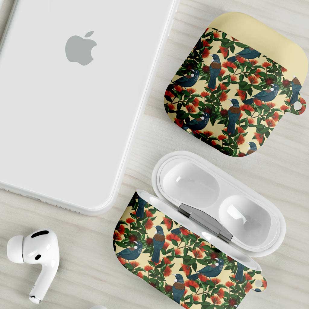 New Zealand Christmas AirPods Case Romantic Tui Birds on Pohutukawa - Ivory - Polynesian Pride