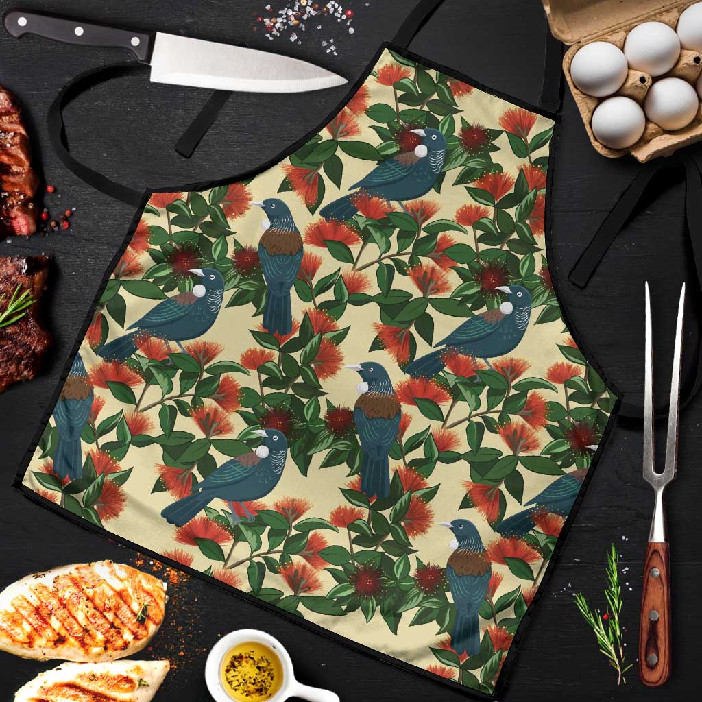 New Zealand Christmas Apron Romantic Tui Birds on Pohutukawa - Ivory - Polynesian Pride