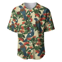 New Zealand Christmas Baseball Jersey Romantic Tui Birds on Pohutukawa - Ivory - Polynesian Pride