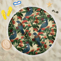 New Zealand Christmas Beach Blanket Romantic Tui Birds on Pohutukawa - Ivory LT7 One Size 150cm Ivory - Polynesian Pride