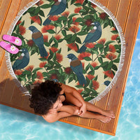 New Zealand Christmas Beach Blanket Romantic Tui Birds on Pohutukawa - Ivory LT7 - Polynesian Pride
