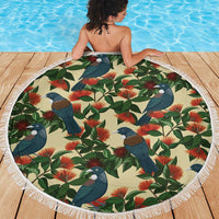 New Zealand Christmas Beach Blanket Romantic Tui Birds on Pohutukawa - Ivory LT7 - Polynesian Pride